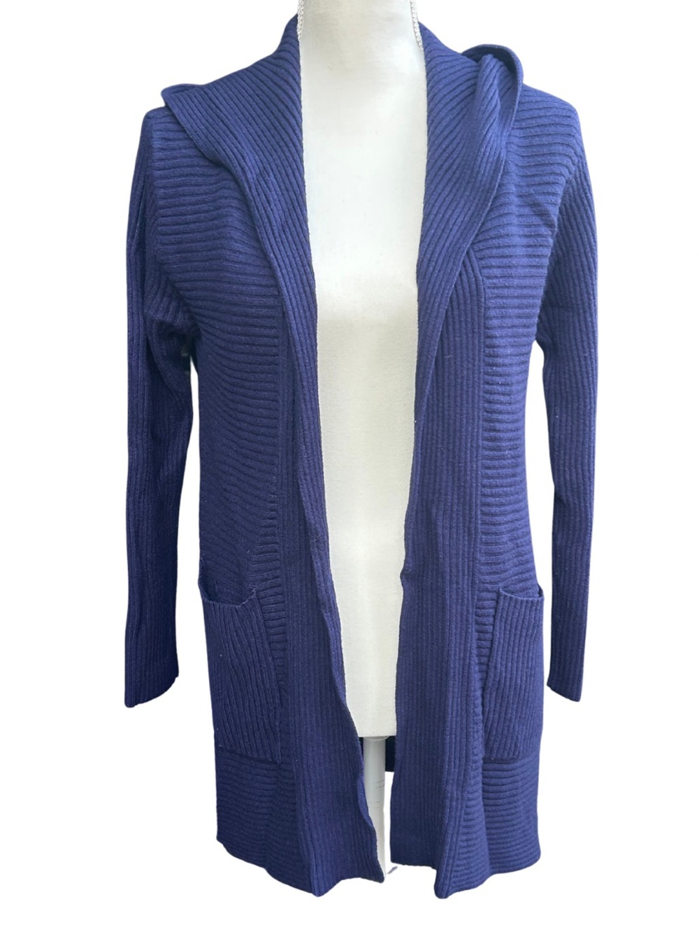 Honey Belle Open-Front Hooded Ribbed Cardigan - Navy Blue Women’s L